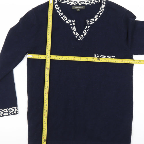 Bonmarché Women’s Blue Animal Trim V-Neck Jumper Size 10