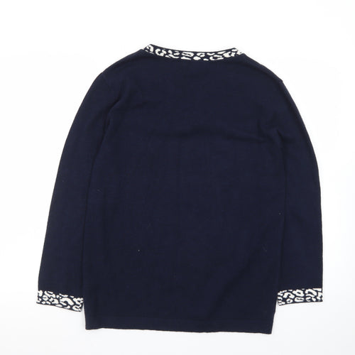 Bonmarché Women’s Blue Animal Trim V-Neck Jumper Size 10