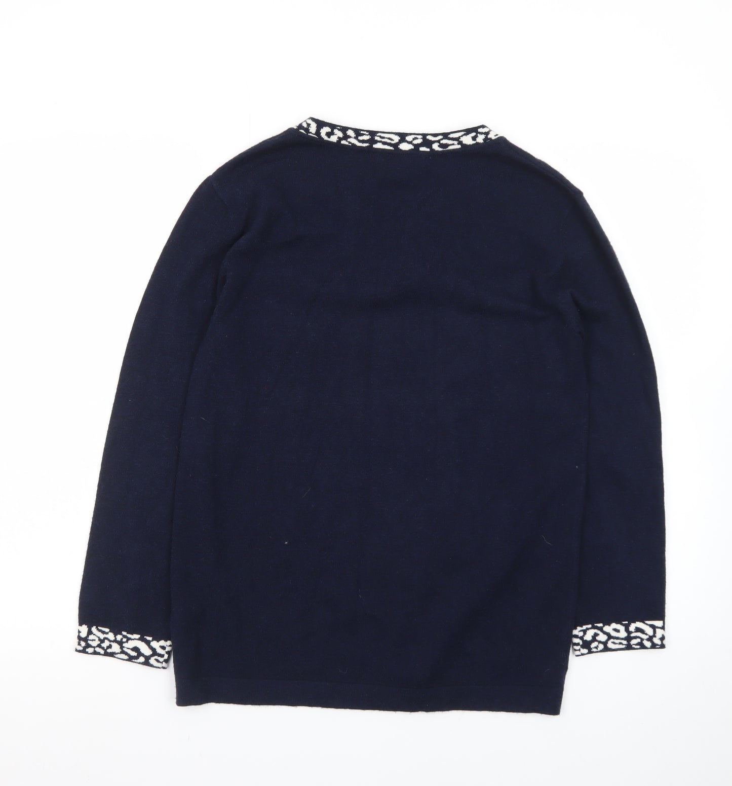 Bonmarché Women’s Blue Animal Trim V-Neck Jumper Size 10