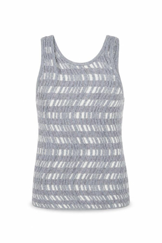 Front view of Collusion Women’s Grey Knit Striped Tank Top, size S
