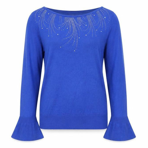Monsoon Women's Blue Rhinestone Bell Sleeve Pullover Jumper Size S