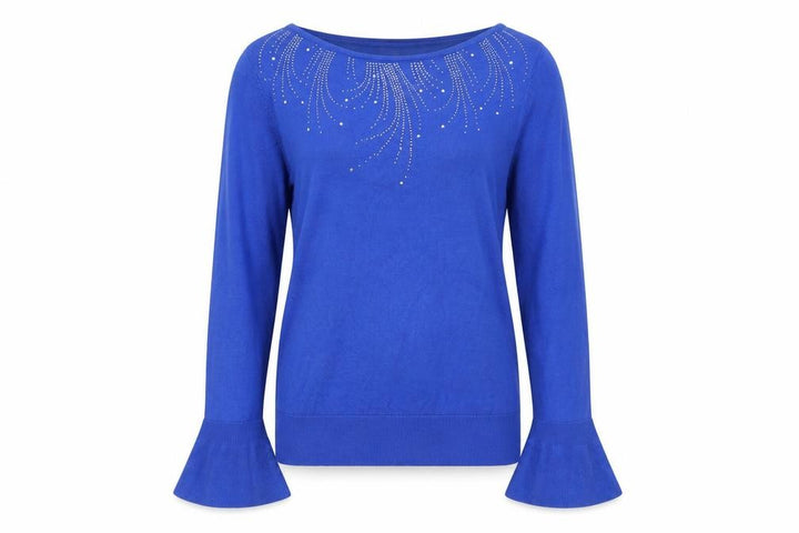 Monsoon Women's Blue Rhinestone Bell Sleeve Pullover Jumper Size S
