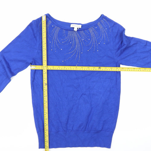 Monsoon Women's Blue Rhinestone Bell Sleeve Pullover Jumper Size S