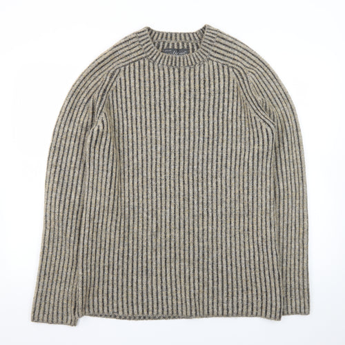 Jack & Jones Men’s Beige Wool Blend Striped Knit Pullover Jumper Size S