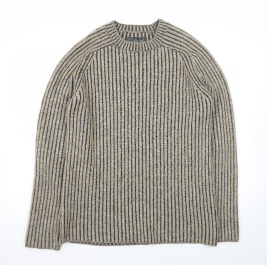 Jack & Jones Men’s Beige Wool Blend Striped Knit Pullover Jumper Size S