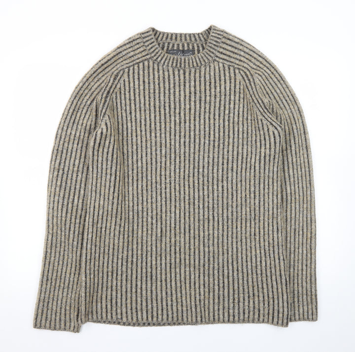 Jack & Jones Men’s Beige Wool Blend Striped Knit Pullover Jumper Size S