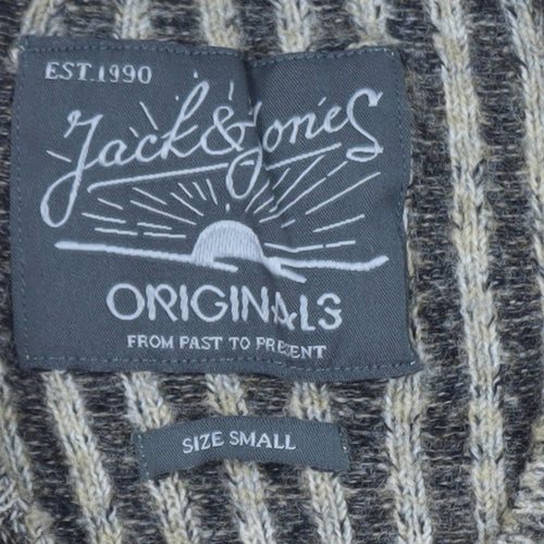 Jack & Jones Men’s Beige Wool Blend Striped Knit Pullover Jumper Size S