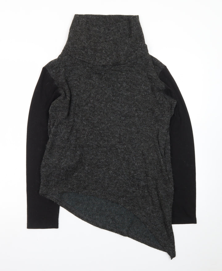 Forgotten Tribes Women Charcoal Black Asymmetrical Roll Neck Jumper Size S