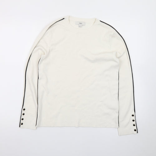 Marks and Spencer Womens Ivory Long Sleeve Crew Neck Jumper Size 16