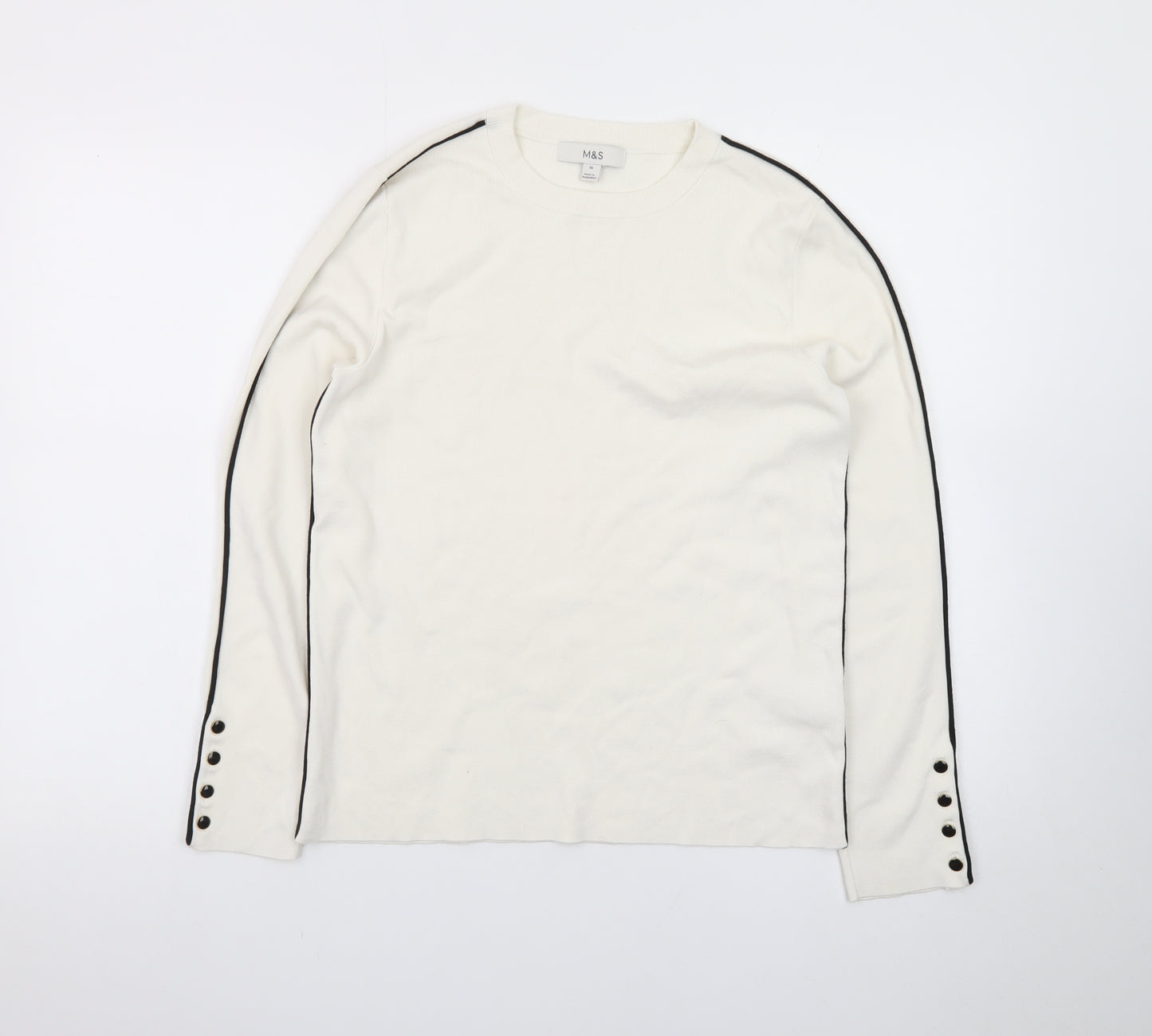 Marks and Spencer Womens Ivory Long Sleeve Crew Neck Jumper Size 16