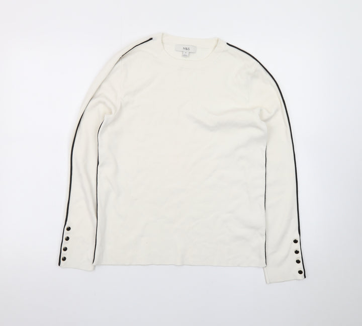 Marks and Spencer Womens Ivory Long Sleeve Crew Neck Jumper Size 16