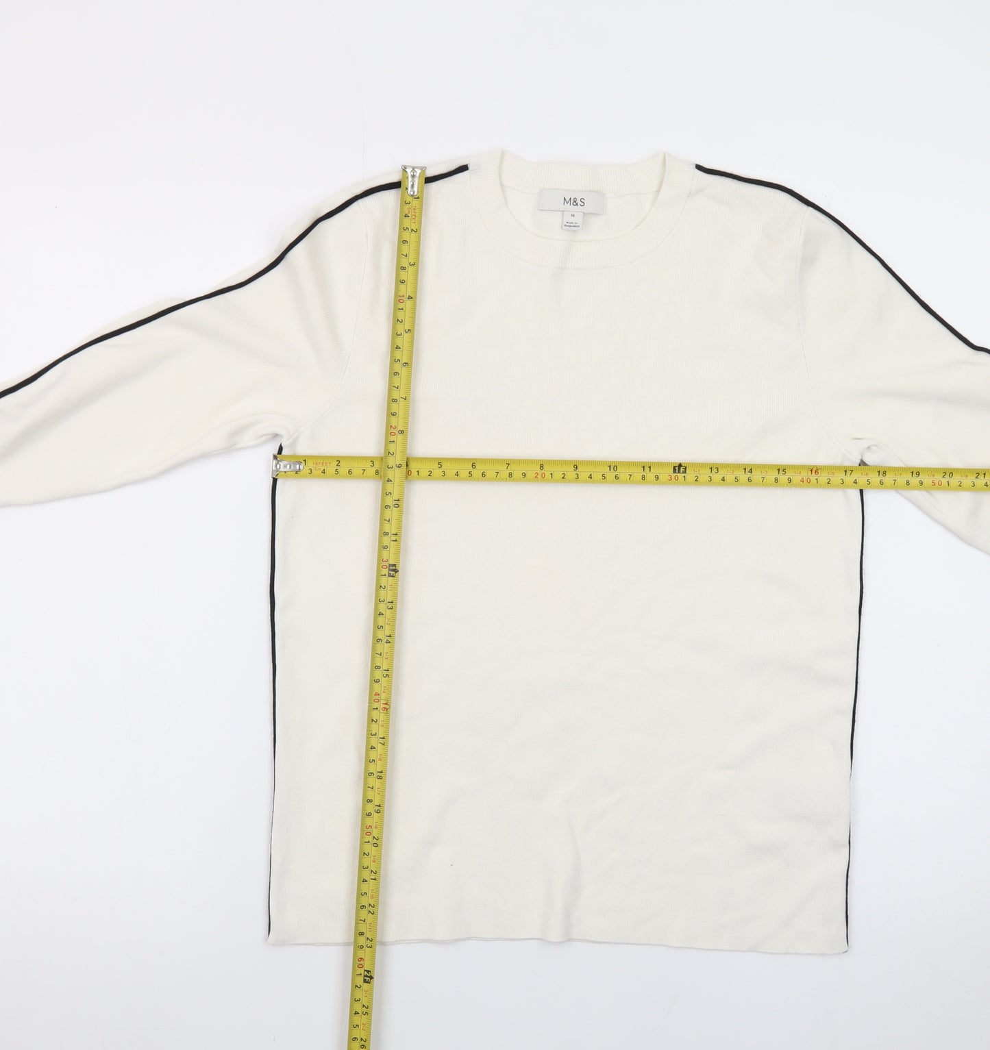 Marks and Spencer Womens Ivory Long Sleeve Crew Neck Jumper Size 16