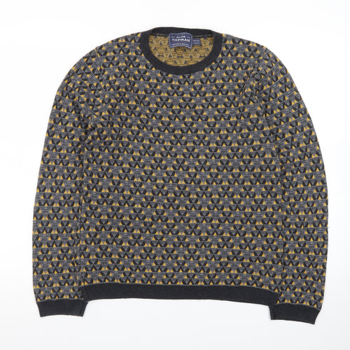Topman Men's Grey Geometric Knit Crew Neck Pullover Jumper Size S