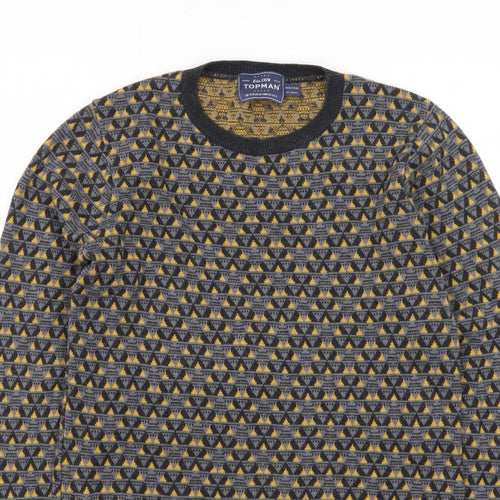 Topman Men's Grey Geometric Knit Crew Neck Pullover Jumper Size S