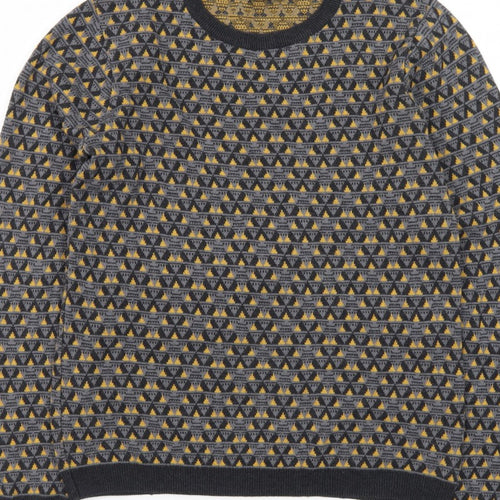 Topman Men's Grey Geometric Knit Crew Neck Pullover Jumper Size S