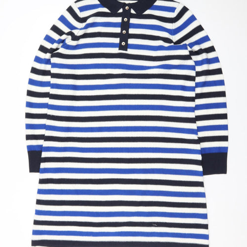 Tu Women Blue Striped Collared Knit Shirt Dress Size 16