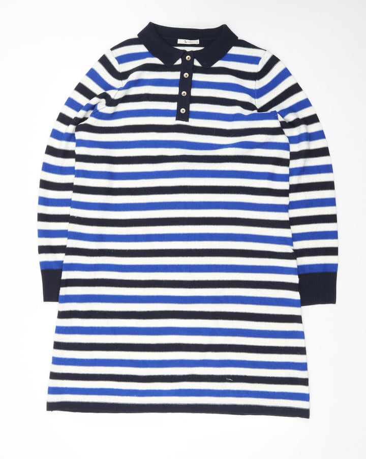 Tu Women Blue Striped Collared Knit Shirt Dress Size 16