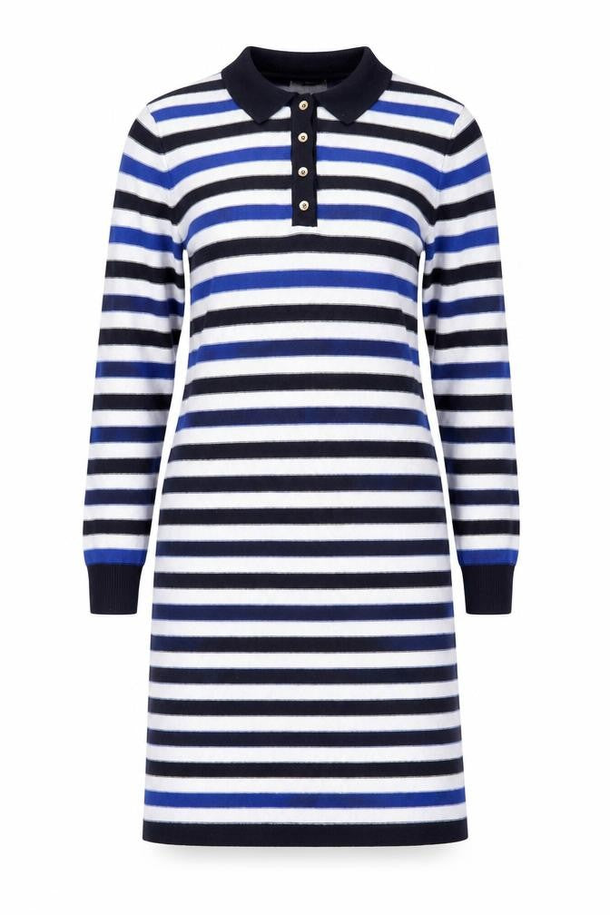 Tu Women Blue Striped Collared Knit Shirt Dress Size 16