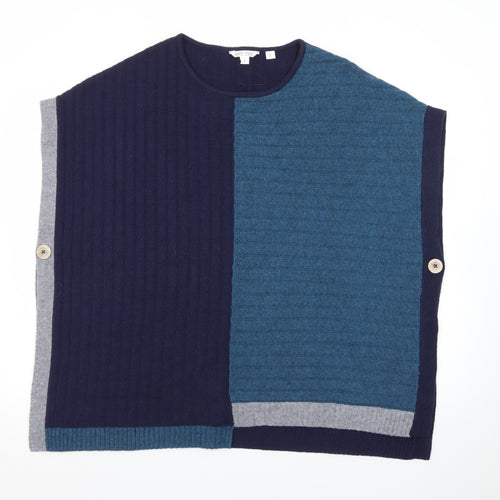 White Stuff Women Blue Wool Blend Cape Jumper S Sleeveless Knit