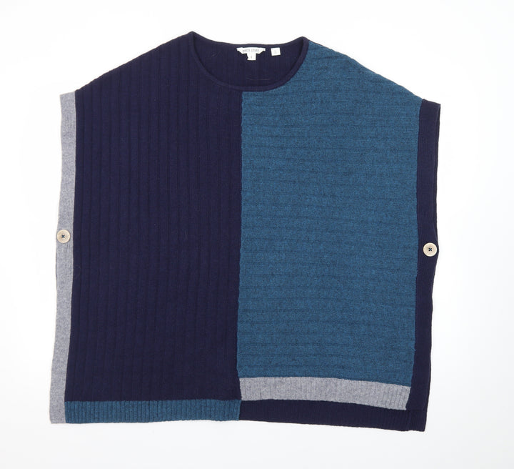 White Stuff Women Blue Wool Blend Cape Jumper S Sleeveless Knit