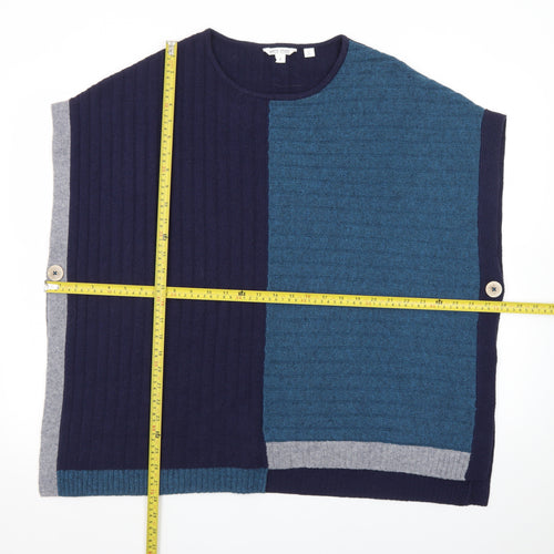 White Stuff Women Blue Wool Blend Cape Jumper S Sleeveless Knit