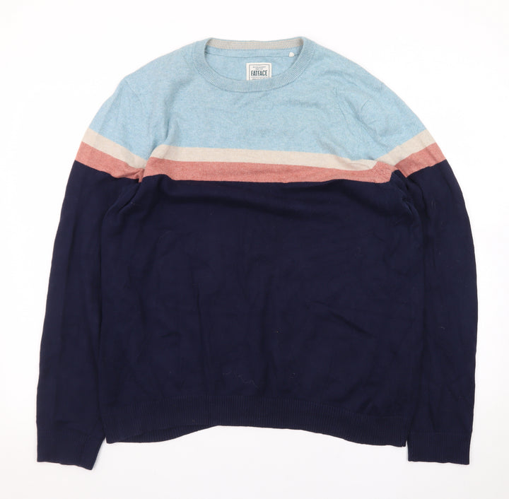 FatFace Men's Blue Colour Block Wool Cashmere Jumper XL