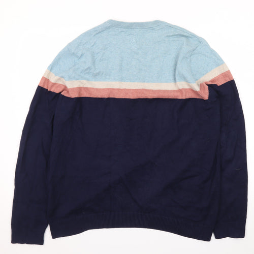FatFace Men's Blue Colour Block Wool Cashmere Jumper XL
