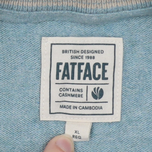 FatFace Men's Blue Colour Block Wool Cashmere Jumper XL