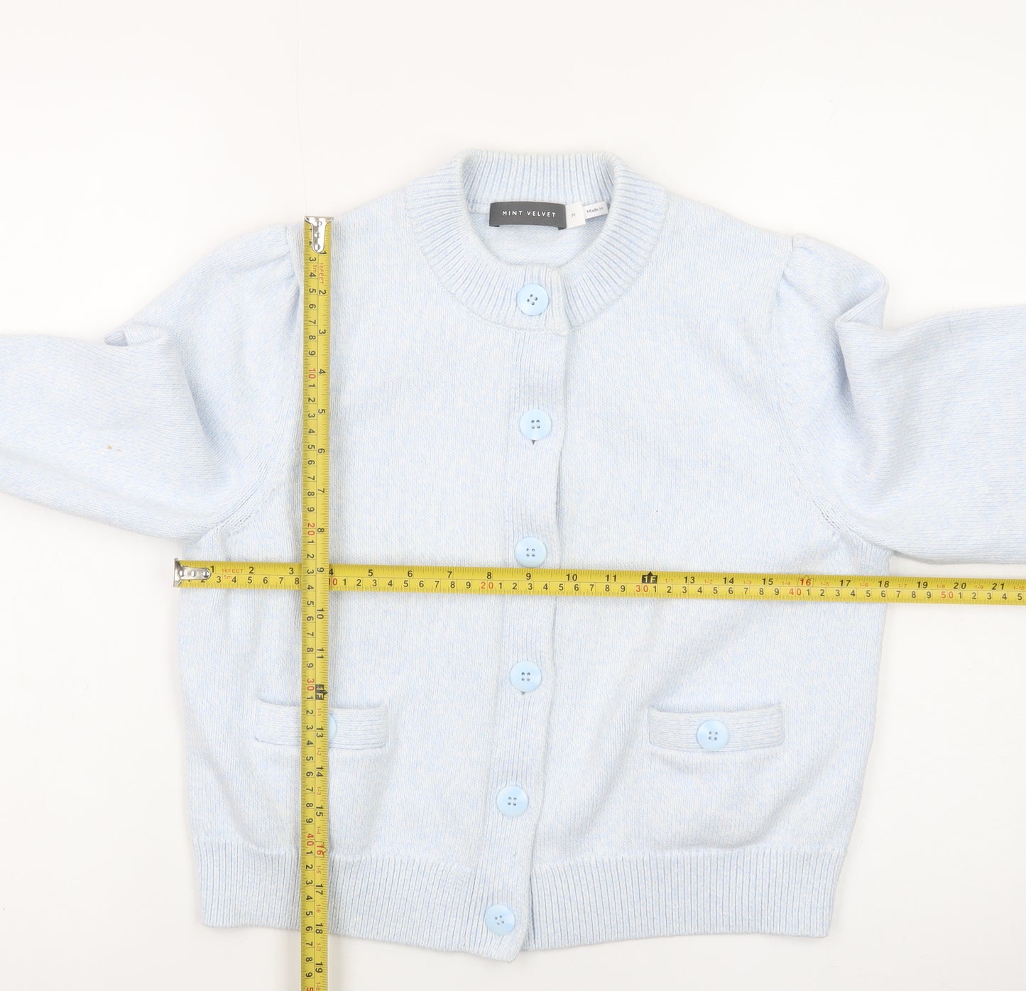 Mint Velvet Women's Blue Crew Neck Button Cardigan M