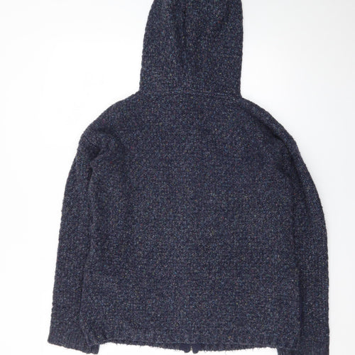 FatFace Women's Blue Wool Blend Hooded Cable Knit Zip Jumper Size 10
