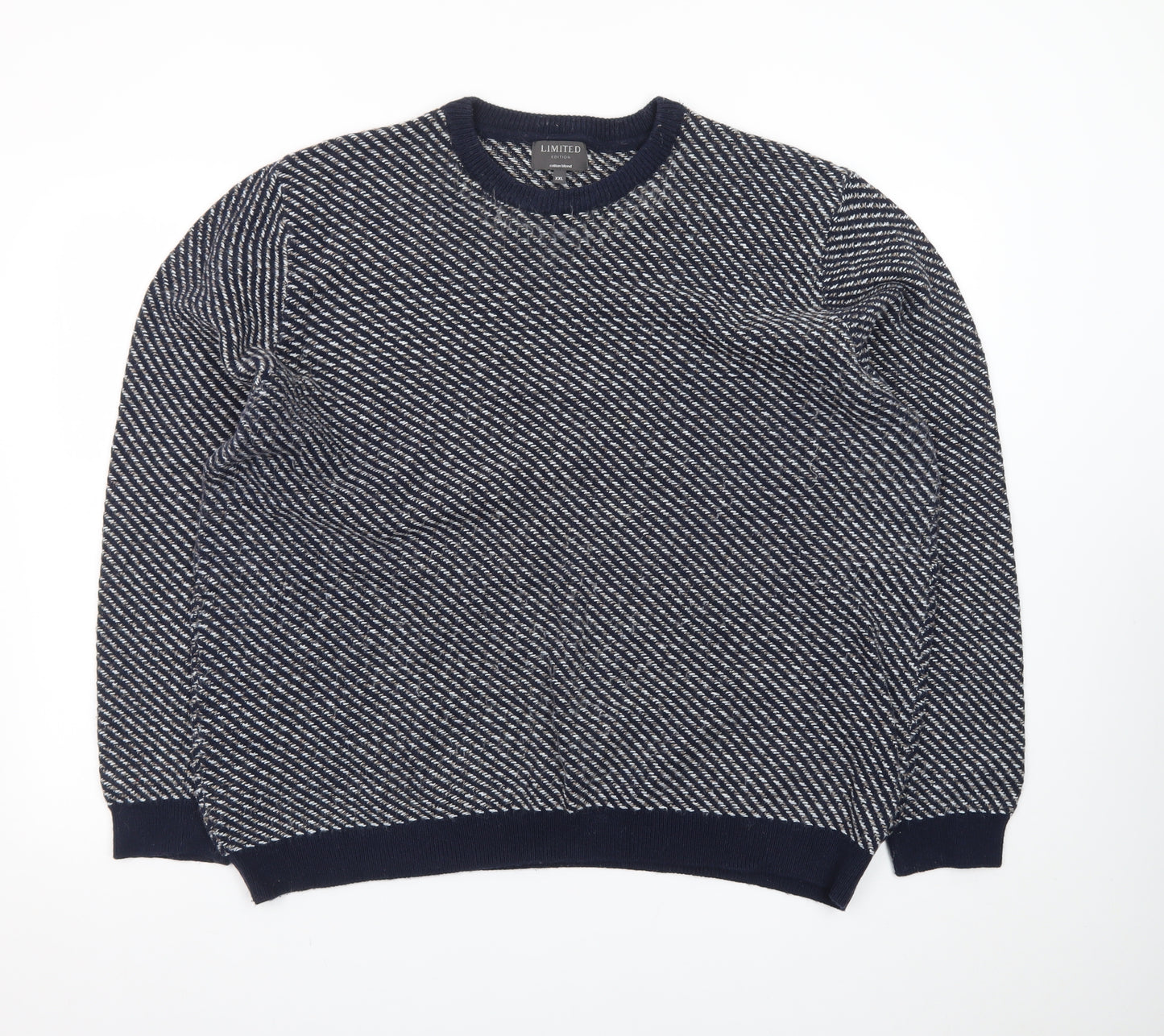 Limited Edition Men's Blue Cotton Blend Crew Neck Pullover XXL