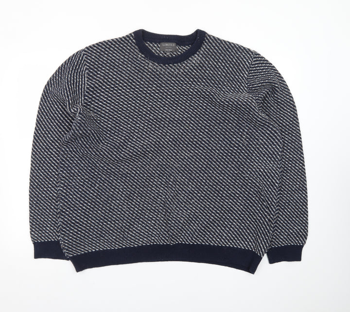 Limited Edition Men's Blue Cotton Blend Crew Neck Pullover XXL