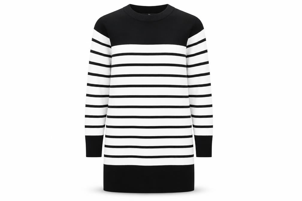 Very Women’s Black & White Striped Jumper Dress UK 8 Knit Long Sleeve