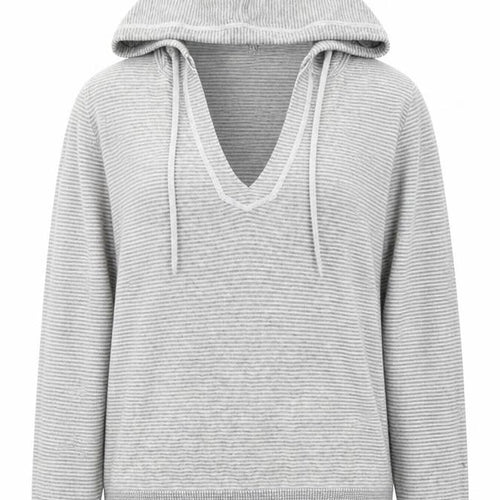 The White Company Womens Grey XS Striped V-Neck Hooded Cotton Jumper