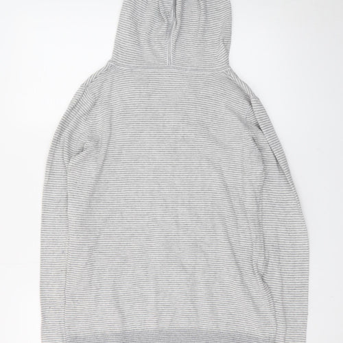 The White Company Womens Grey XS Striped V-Neck Hooded Cotton Jumper