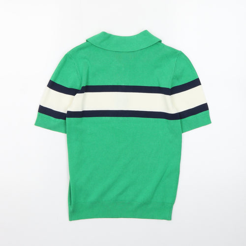 Marks and Spencer Women’s Green Striped Collared Henley Jumper XS