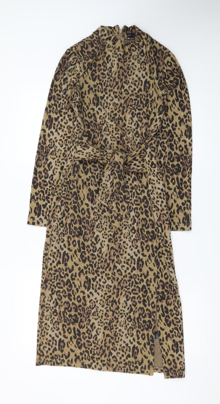 Marks and Spencer Women Brown Leopard Print Knee Length Shift Dress Size 6