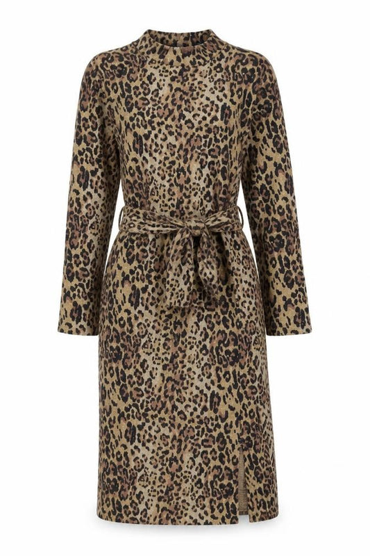 Front view of Marks & Spencer Women Brown Leopard Print Knee Length Shift Dress, size 6