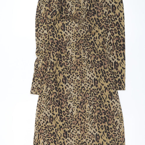 Marks and Spencer Women Brown Leopard Print Knee Length Shift Dress Size 6