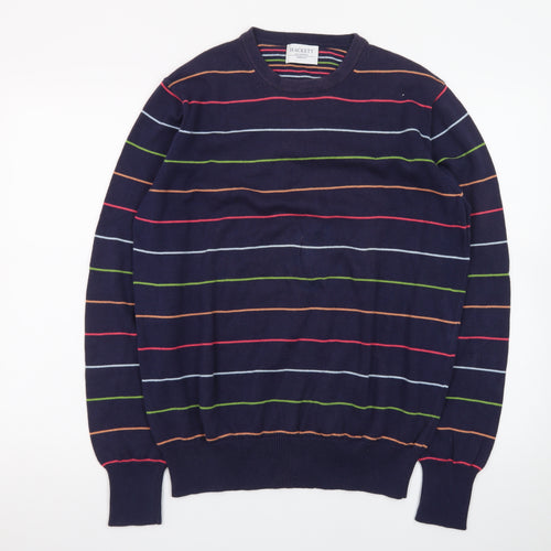 Hackett Men's Blue Striped Cotton Crew Neck Jumper Medium