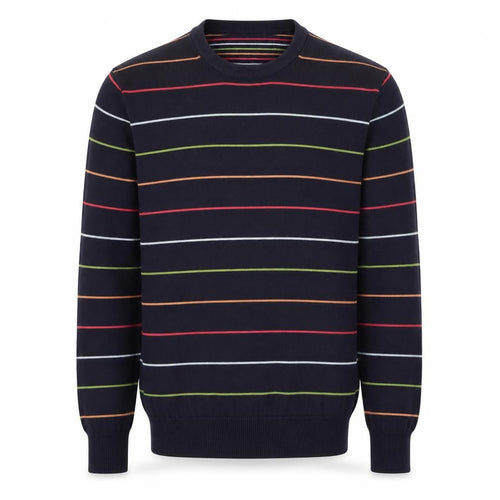 Hackett Men's Blue Striped Cotton Crew Neck Jumper Medium