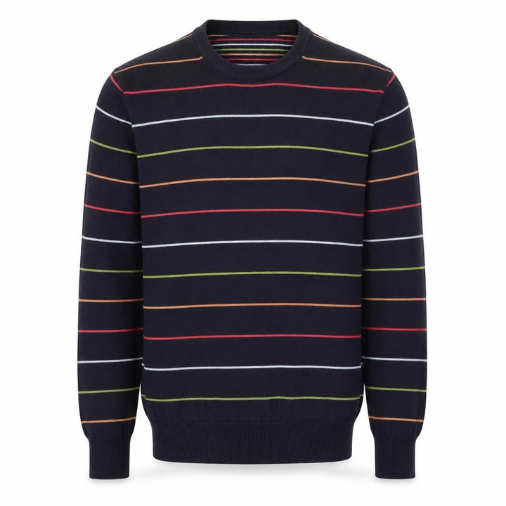 Hackett Men's Blue Striped Cotton Crew Neck Jumper Medium