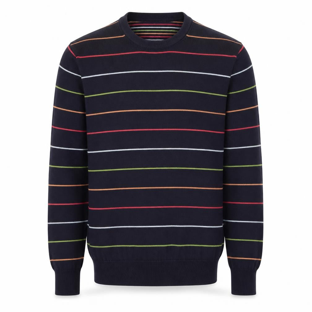 Hackett Men's Blue Striped Cotton Crew Neck Jumper Medium
