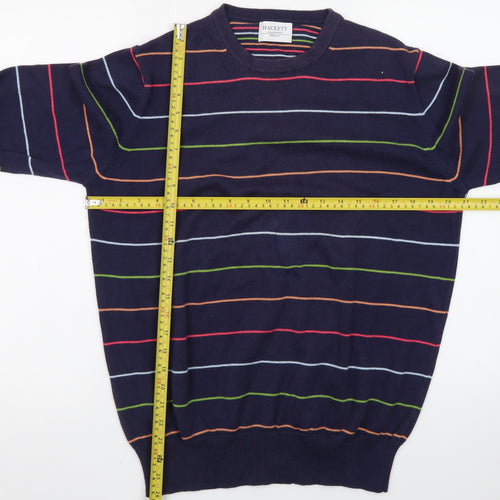 Hackett Men's Blue Striped Cotton Crew Neck Jumper Medium