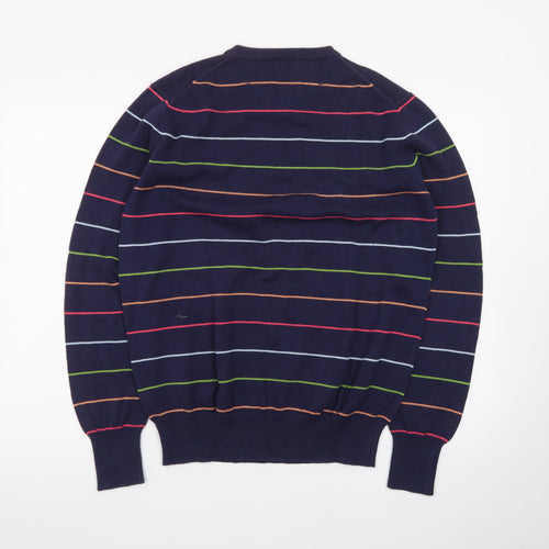Hackett Men's Blue Striped Cotton Crew Neck Jumper Medium