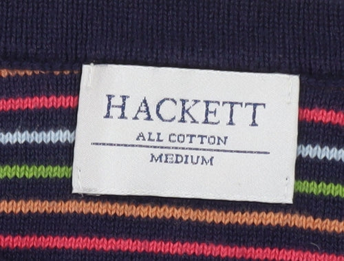 Hackett Men's Blue Striped Cotton Crew Neck Jumper Medium