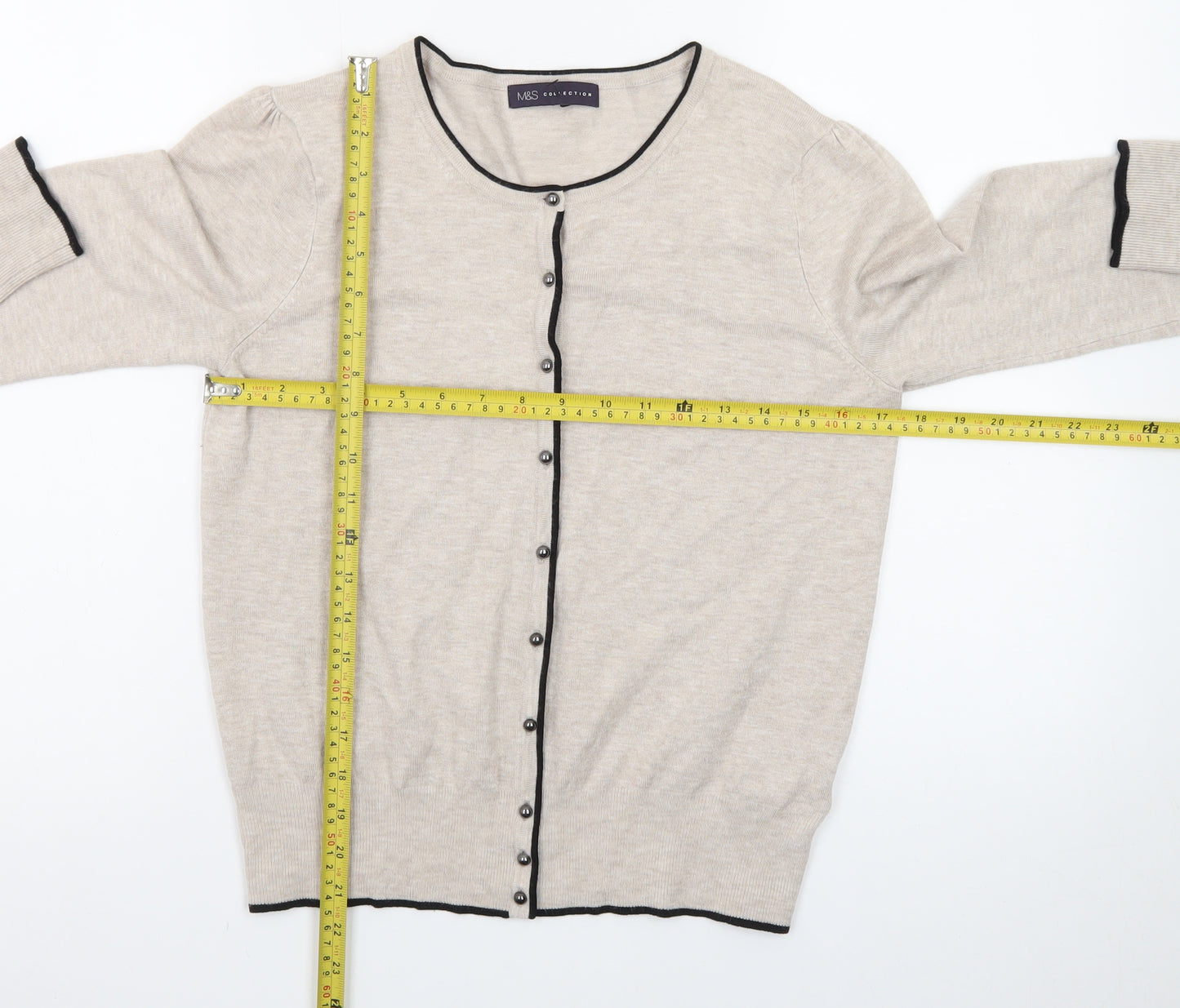 Marks and Spencer Women Beige Crew Neck Cardigan Size 12