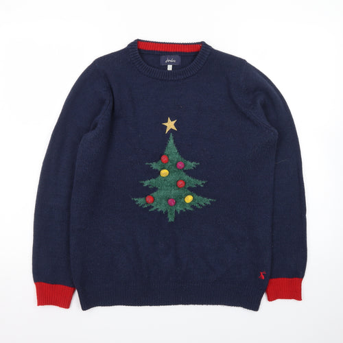 Joules Women's Blue Christmas Tree Wool Blend Jumper Size 12