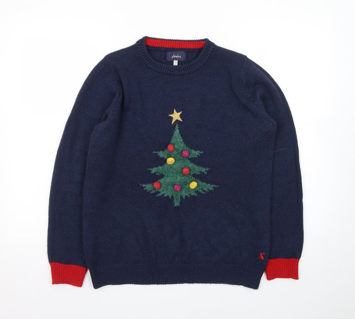Joules Women's Blue Christmas Tree Wool Blend Jumper Size 12