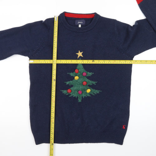 Joules Women's Blue Christmas Tree Wool Blend Jumper Size 12